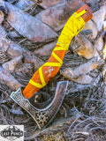  14" Hunting Axe Steel Blade Yellow Leather Wrapped Handle With Leather Sheath