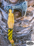  17.5" Hunting Axe Steel Blade Black & Yellow Leather Wrapped Handle w/ Sheath