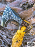  17.5" Hunting Axe Steel Blade Black & Yellow Leather Wrapped Handle w/ Sheath