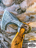  17.5" Steel Blade Hunting Axe Yellow & Black Leather Wrapped Handle w/ Sheath