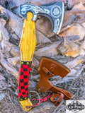  17.5" Hunting Axe Steel Blade Black & Red Leather Wrapped Handle w/ Sheath