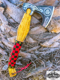  17.5" Hunting Axe Steel Blade Black & Red Leather Wrapped Handle w/ Sheath