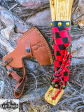  17.5" Hunting Axe Steel Blade Black & Red Leather Wrapped Handle w/ Sheath
