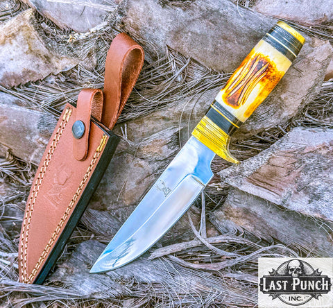9.5" Fixed Blade Skinner Hunting Knife Bone Handle With Sheath