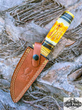  9.5" Fixed Blade Skinner Hunting Knife Bone Handle With Sheath