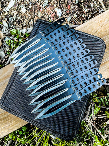 12pc Ninja Throwing Knives Set Combat Naruto Kunai Hunting Knife with Sheath Black