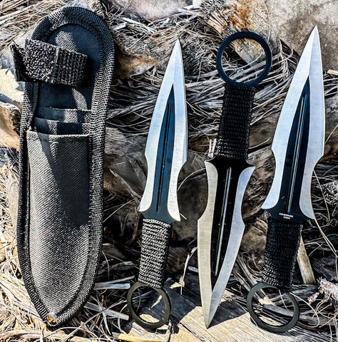 7.5" Black Color Throwing Knife 3pc Set With Nylon Sheath