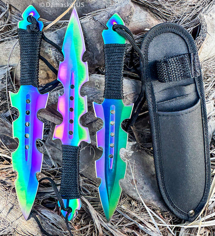 7.5" Red Color Throwing Knife W/ Black Cord Wrapped Handle 3pc Set