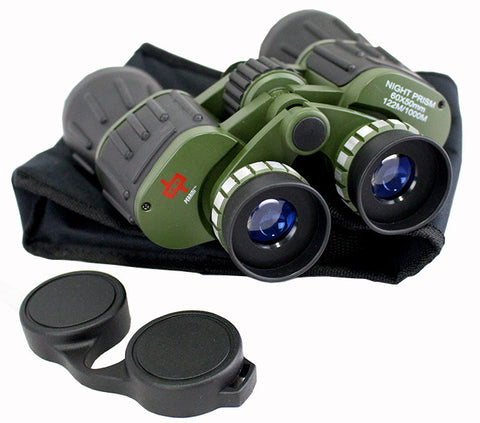 60x50 Perrini Day / Night Prism Black and Green Military Binoculars with Pouch