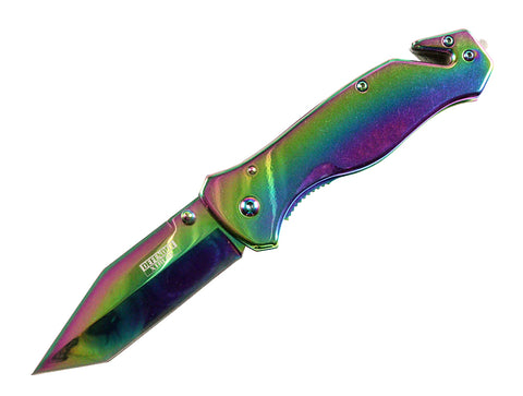 8" Full Rainbow Color Spring Assisted Folding Knife 3CR13 Steel With Belt Clip