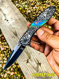 8" Engraved Handle Spring Assisted Folding Knife Pocket Belt Clip Gift Knife