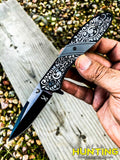 8" Engraved Handle Spring Assisted Folding Knife Pocket Belt Clip Gift Knife