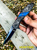 8" Engraved Handle Spring Assisted Folding Knife Pocket Belt Clip Gift Knife