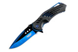 8.75" Blue Color Spring Assisted Tactical Folding Knife 3CR13 Steel Blade
