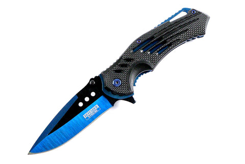 8.75" Blue Color Spring Assisted Tactical Folding Knife 3CR13 Steel Blade