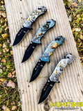 8" Folding Knife Spring Assisted Wolf Bear Buck and Eagle Printing Pocket Knife