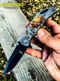 7" 3CR13 Steel Spring Assisted Folding Knife Belt Clip Wolf Eagle Bear Indian Design