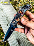 7" 3CR13 Steel Spring Assisted Folding Knife Belt Clip Wolf Eagle Bear Indian Design