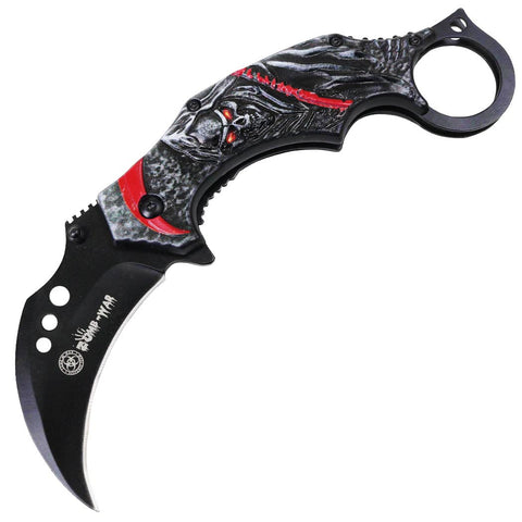7" Grim Reaper Black Red Color Spring Assisted Folding Knife Stainless Steel