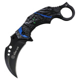 7" Grim Reaper Black Blue Color Spring Assisted Folding Knife Stainless Steel