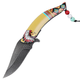 Defender 8" Spring Assisted Folding Knife Native American Stainless Steel
