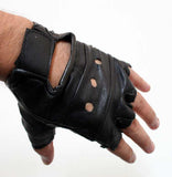 Fingerless Leather Gloves with Wrist Strap