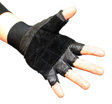 Fingerless Gloves Black Leather Working Out/Weight Lifting
