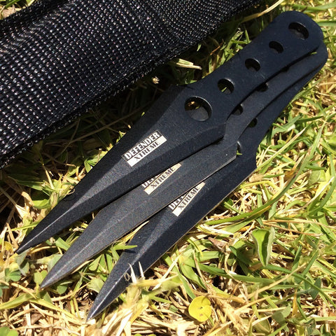 Set of 3 All Black Throwing Knives with Sheath