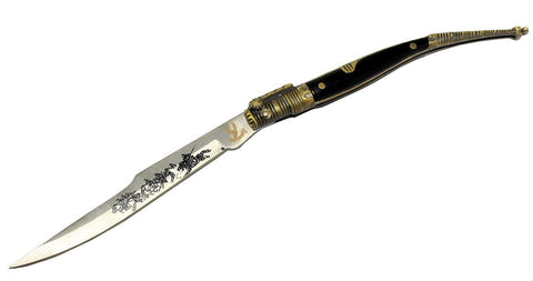 8.5" Mini Black and Gold Handle Thin Toothpick Folding Knife