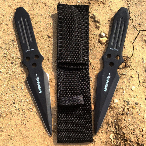 Set of 2 Black 6" Throwing Knives with Sheath Sharp