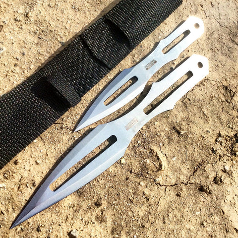 Set Of 2 Silver 8.5" & 6.5" Throwing Knives With Sheath