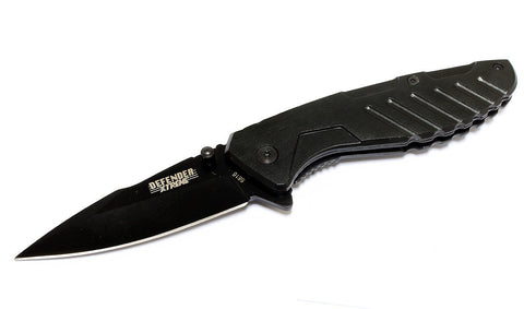 8" Folding Spring Assisted Knife All Black with Belt Clip