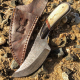 8.5" Damascus Skinner Knife Bone Handle Series Leather Sheath