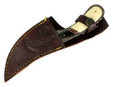8.5" Damascus Skinner Knife Bone Handle Series Leather Sheath