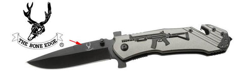 Gray 8" Heavy Duty Folding Spring Assisted Knife w/ Gun Design