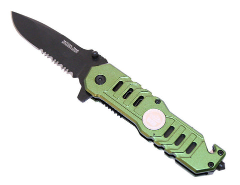 Green 7 1/2" Folding Spring Assisted Knife with Clip