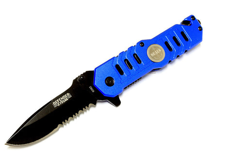 8" Defender Xtreme Blue Spring Assisted Knife with Belt Clip