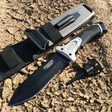 11" Black Survival II Knife With Blade Sharpener, Fire Starter & Sheath