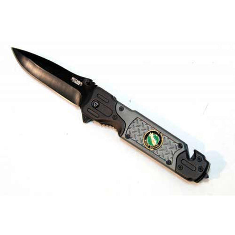 8" Folding Spring Assisted Knife Stainless Steel Dark Black with Grey Handle