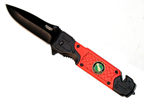 8" Folding Spring Assisted Knife Stainless Steel Dark Black with Red Handle