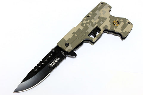 Defender 8" Digital Camo Gun Style Spring Assisted Hunting Knife with Belt Clip