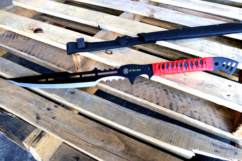 High Quality 28" Full Tang Zombie Killer Hunting Sword With Red Handle&Sheath