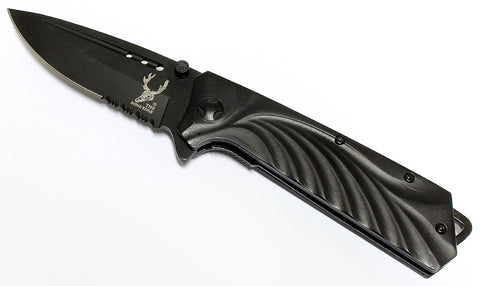 8.5" TheBoneEdge Collection Black Spring Assisted Folding Knife with Belt Clip