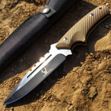 9" Hunting Sharp Knife Full Tang Two Tone Blade Bone Edge G10 Handle with Sheath