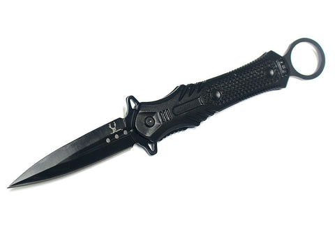 9" Black Blade Spring Assisted Black Metal Handle with Belt Clip