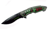Defender 8.5" Spring Assisted Black Zombie Z Killer Handle Sharp Knife with Clip