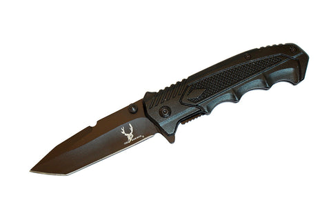 8" S/A All Black Stainless Steel Blade Pocket Knife Metal Handle W/ Belt Clip