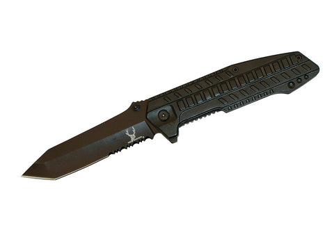 8.5" Black Stainless Steel Blade S/A Pocket Knife Metal Handle W/ Belt Clip