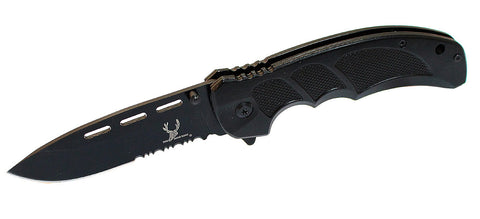 8" Black Tactical Team S/A Stainless Steel Pocket Knife Metal Handle
