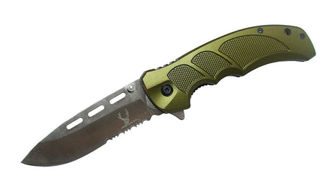 8.5" Silver Blade Stainless Steel Spring Assisted Green Handle Knife with Clip